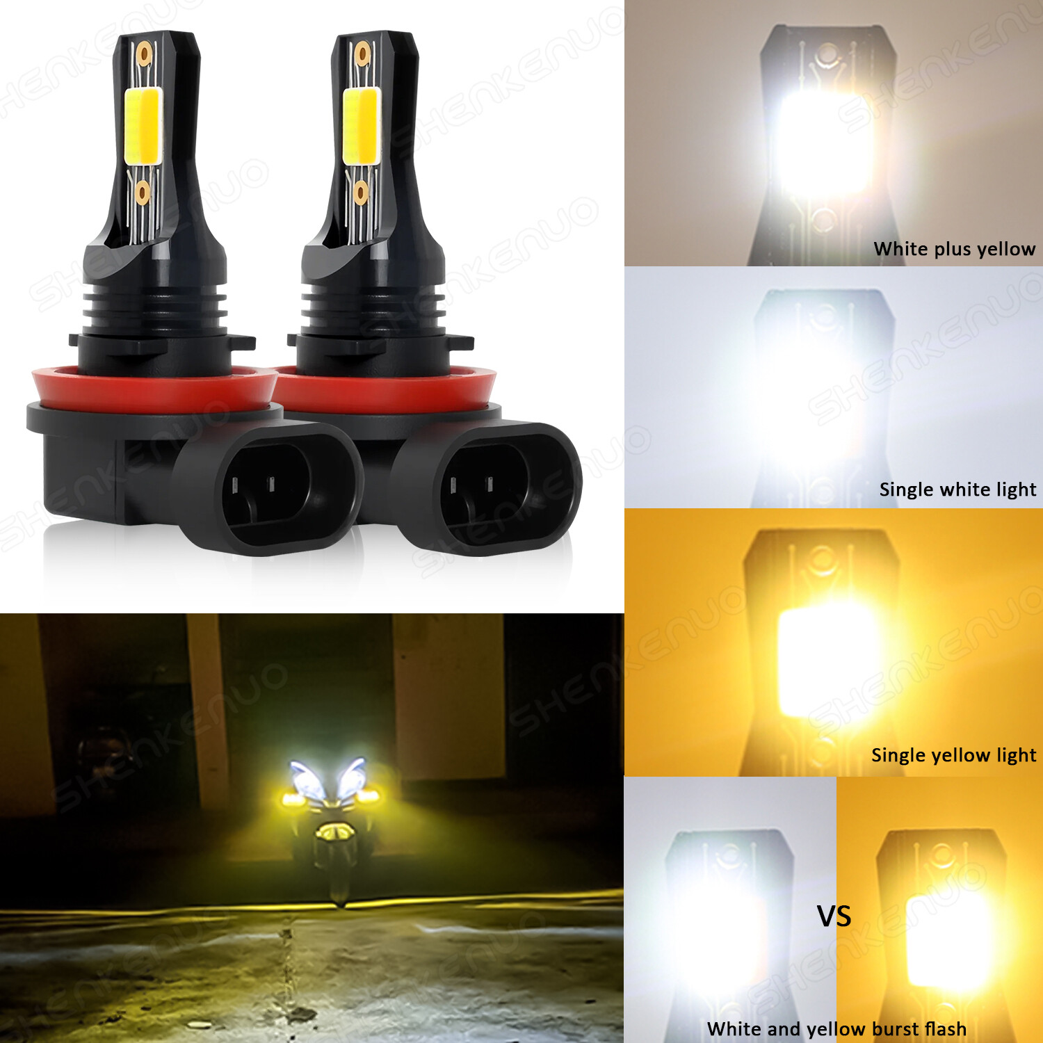 For Toyota RAV4 2006-2019 Switchback Dual Color LED Fog Light Bulbs 6000K &3000K