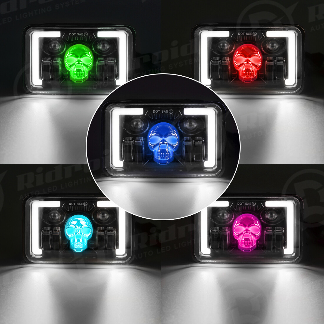 4x 4×6″ LED Headlights RGB For Kenworth T400 T800 W900 Peterbilt 357 359 378 379