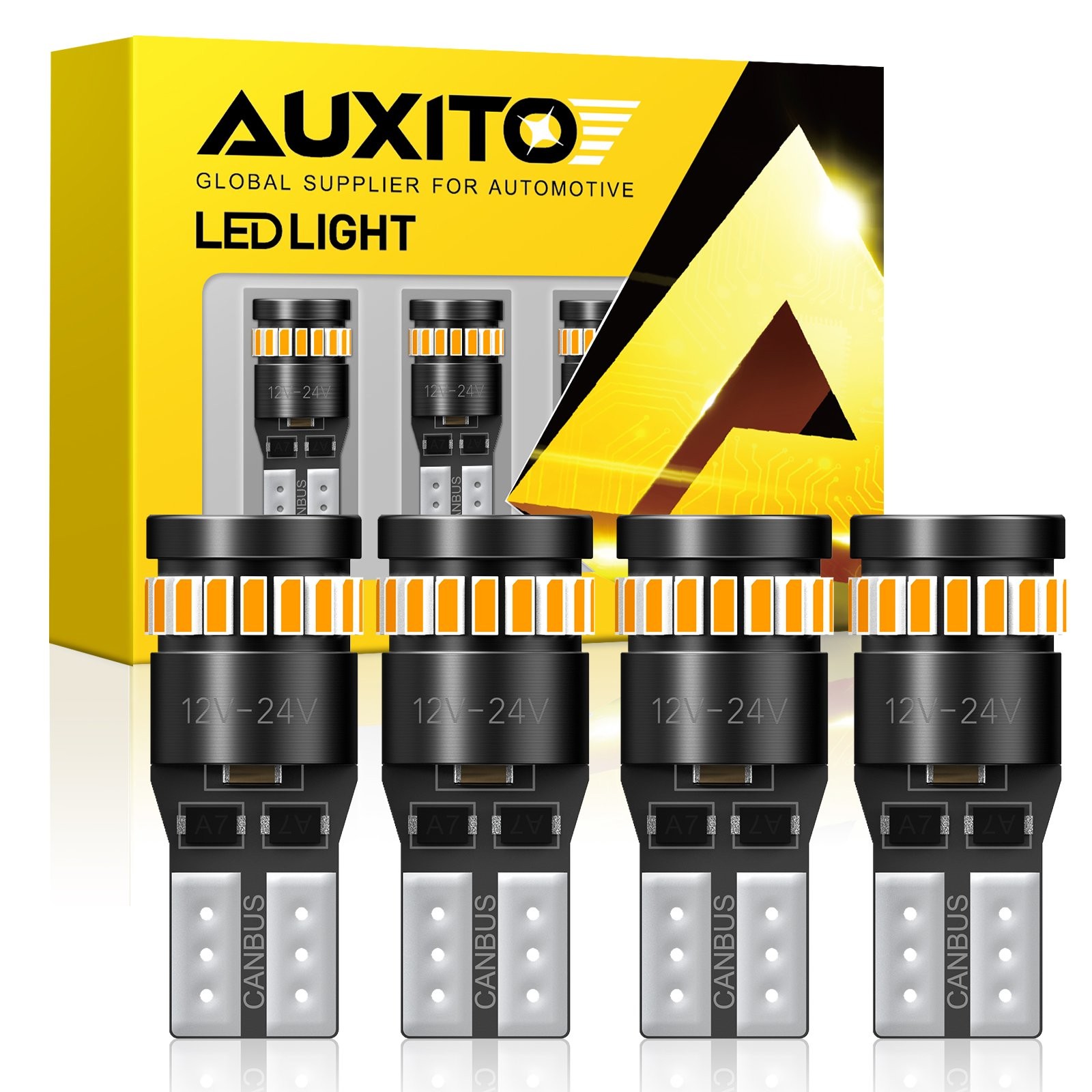 4pc AUXITO W5W 168 194 192 2825 LED Side Marker Light Bulb Amber 12-24v T10 USA