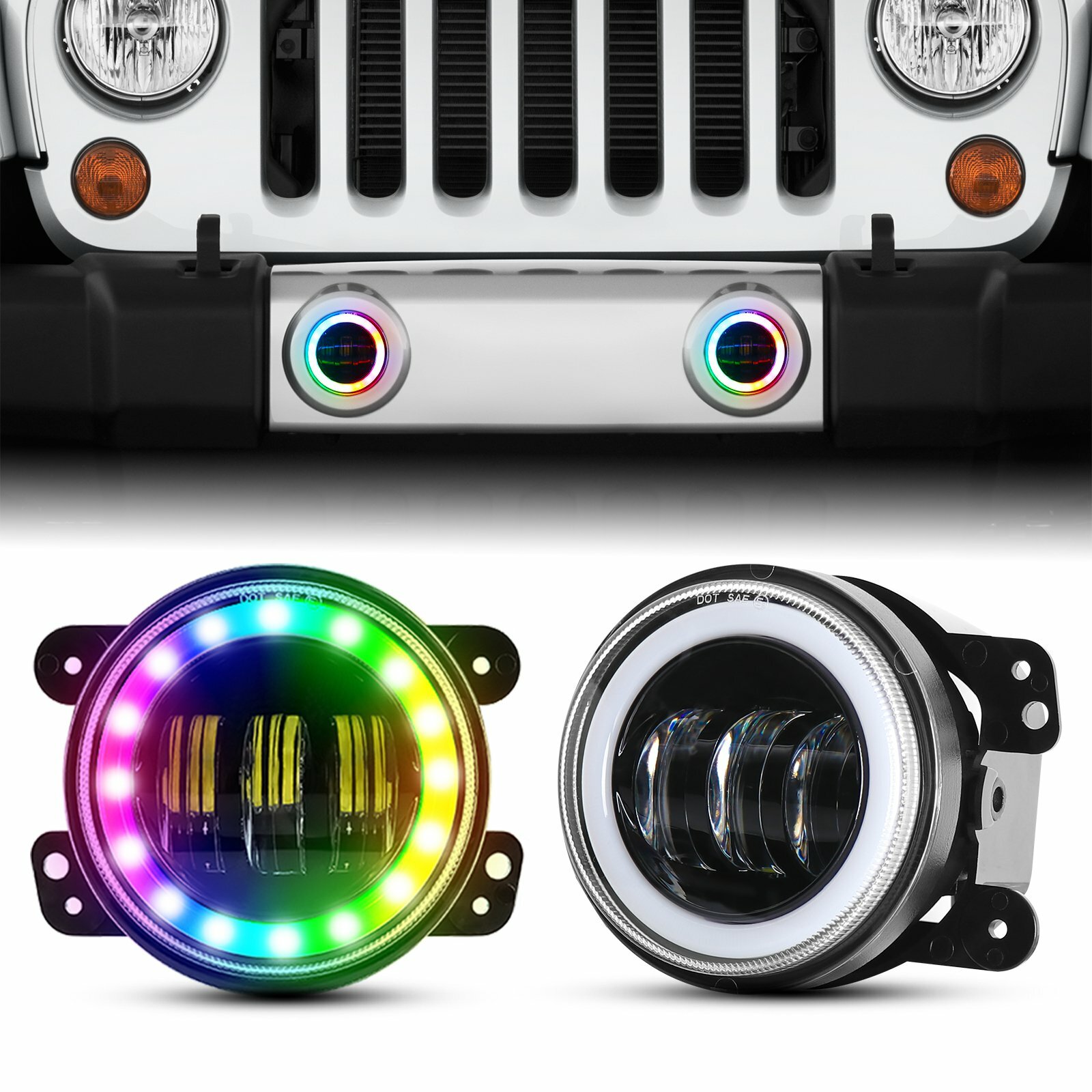 7“ RGB LED Headlights Chasing DRL & Fog Lights Combo Kit For Wrangler JK JKU
