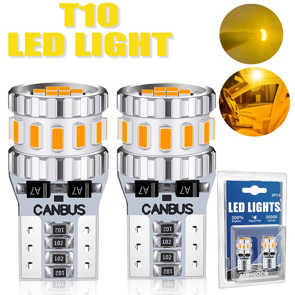 3000K Amber LED Front Side Marker Light Bulbs 168 194 2825 T10 Bright SMD