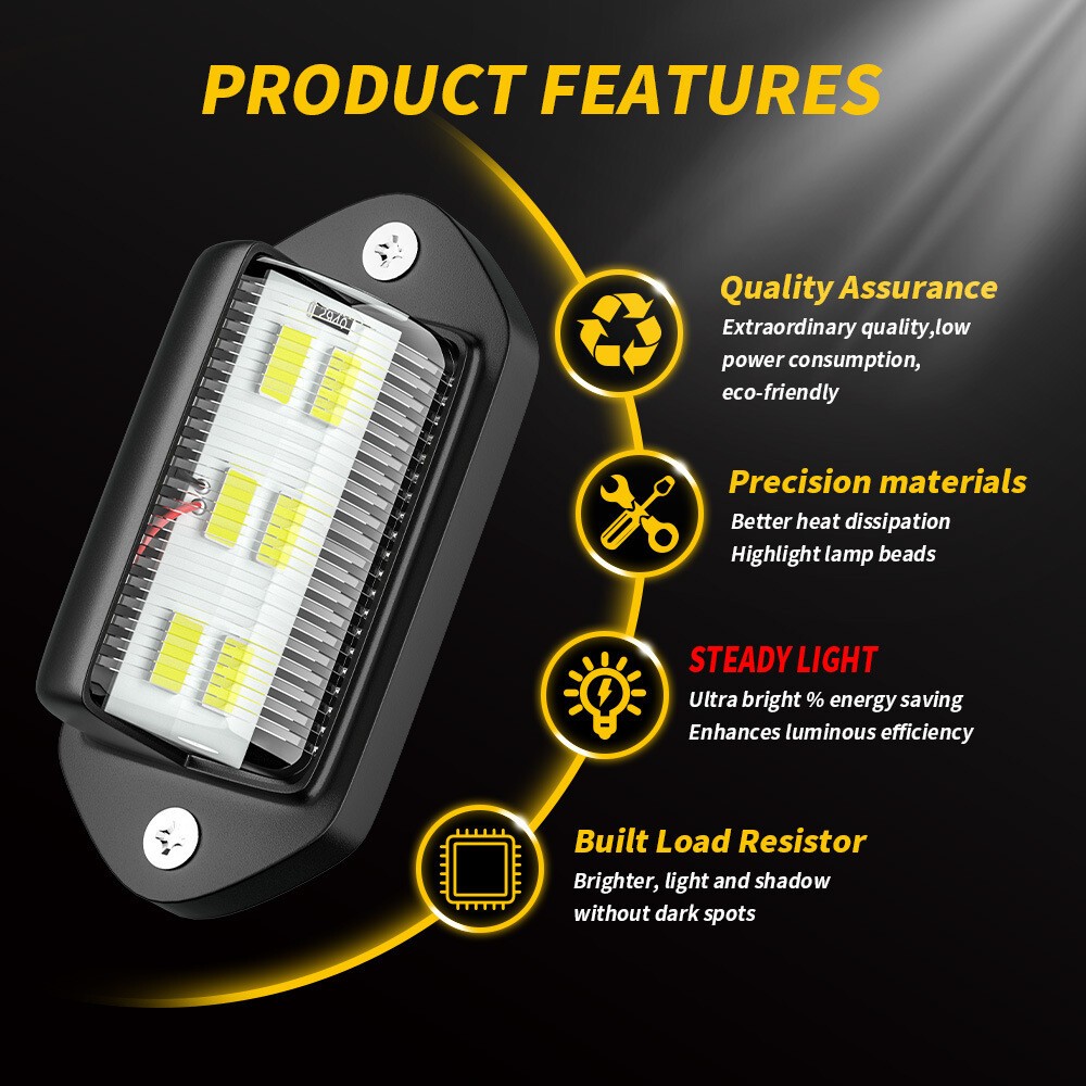 2Pcs LED License Plate Light Tag Lamps Assembly Replacement for Truck Trailer RV