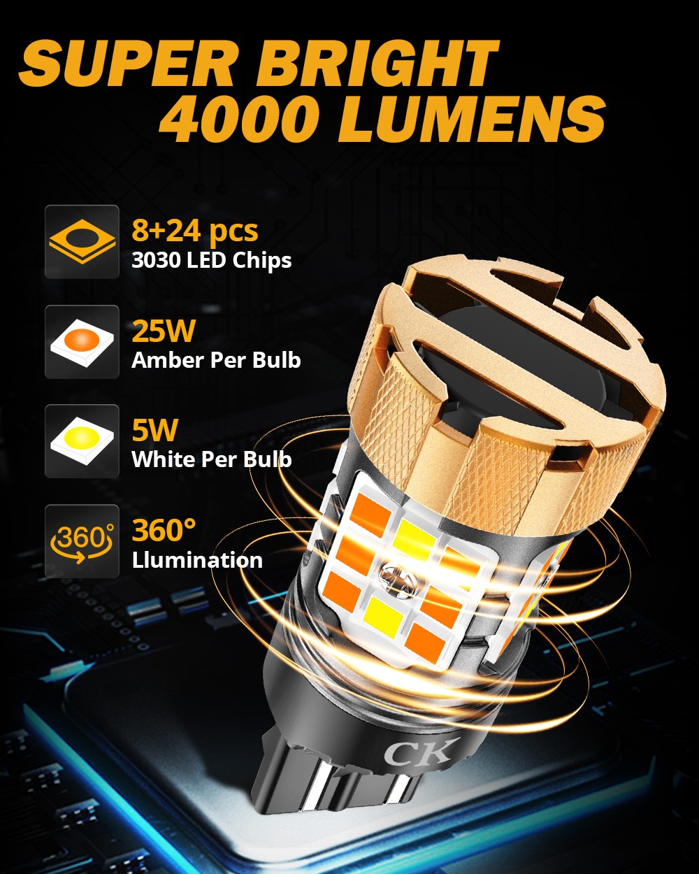 AUXBEAM 7443 CK LED White Yellow Front Turn Signal Light Bulbs Canbus Error Free