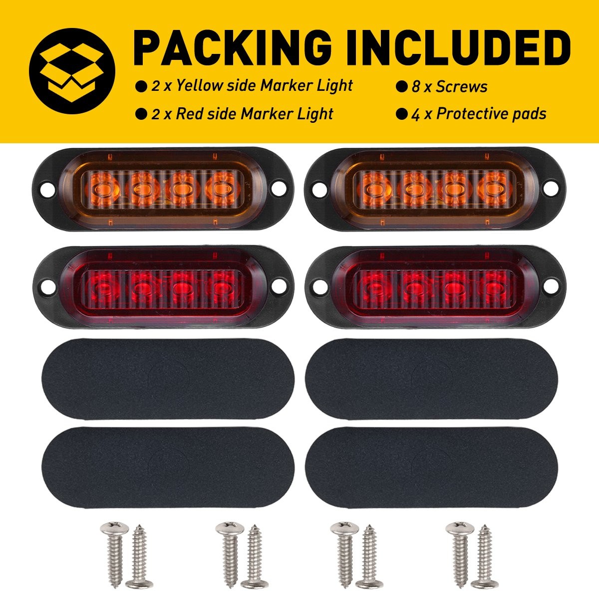 Amber Red 4-LED Clearance Side Marker Lights Truck Trailer Turn Light Signal 4Pc
