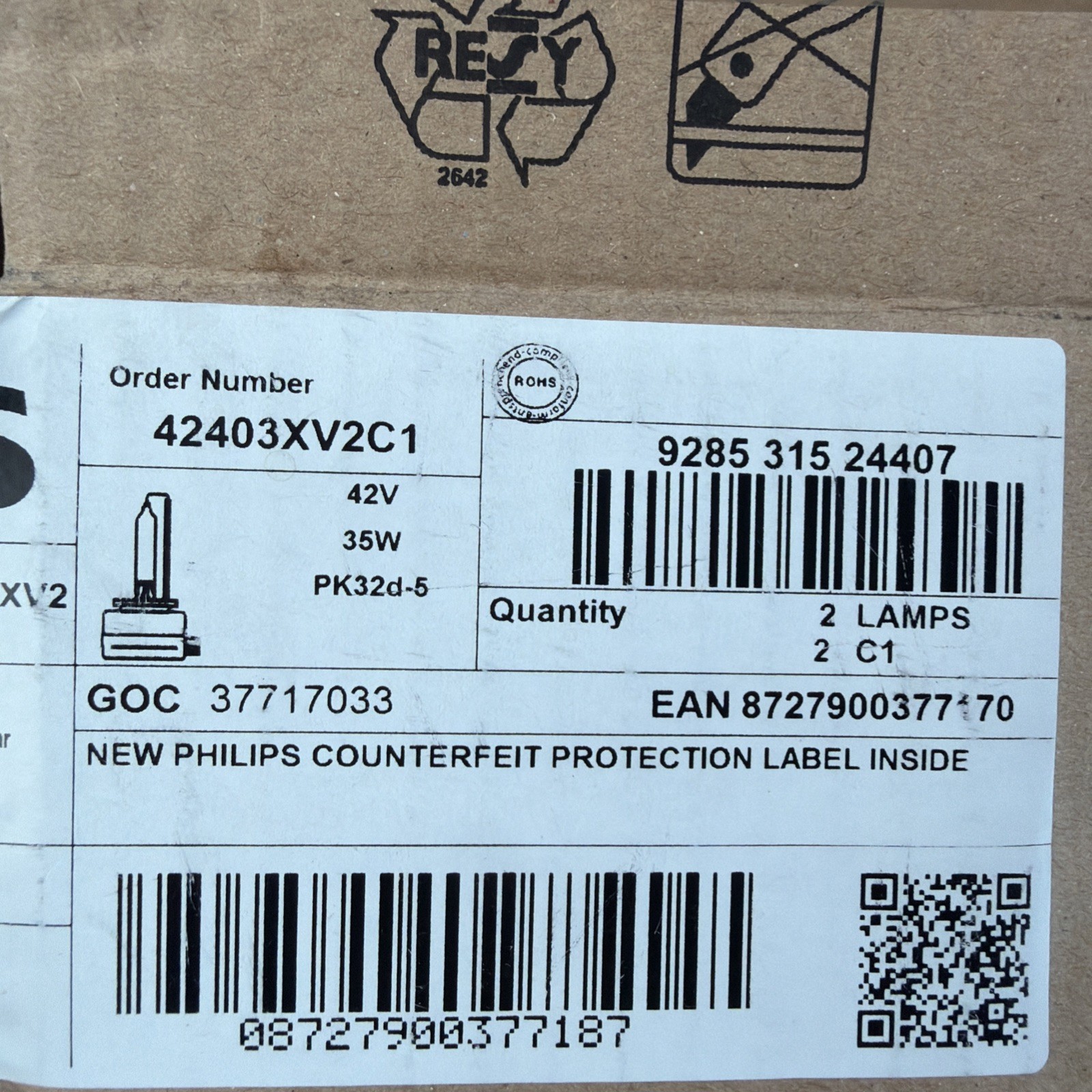 PHILIPS Xenon X-TremeVision Gen2 +150% D3S HID Xenon Bulbs Set Of Two 42403XV2C1