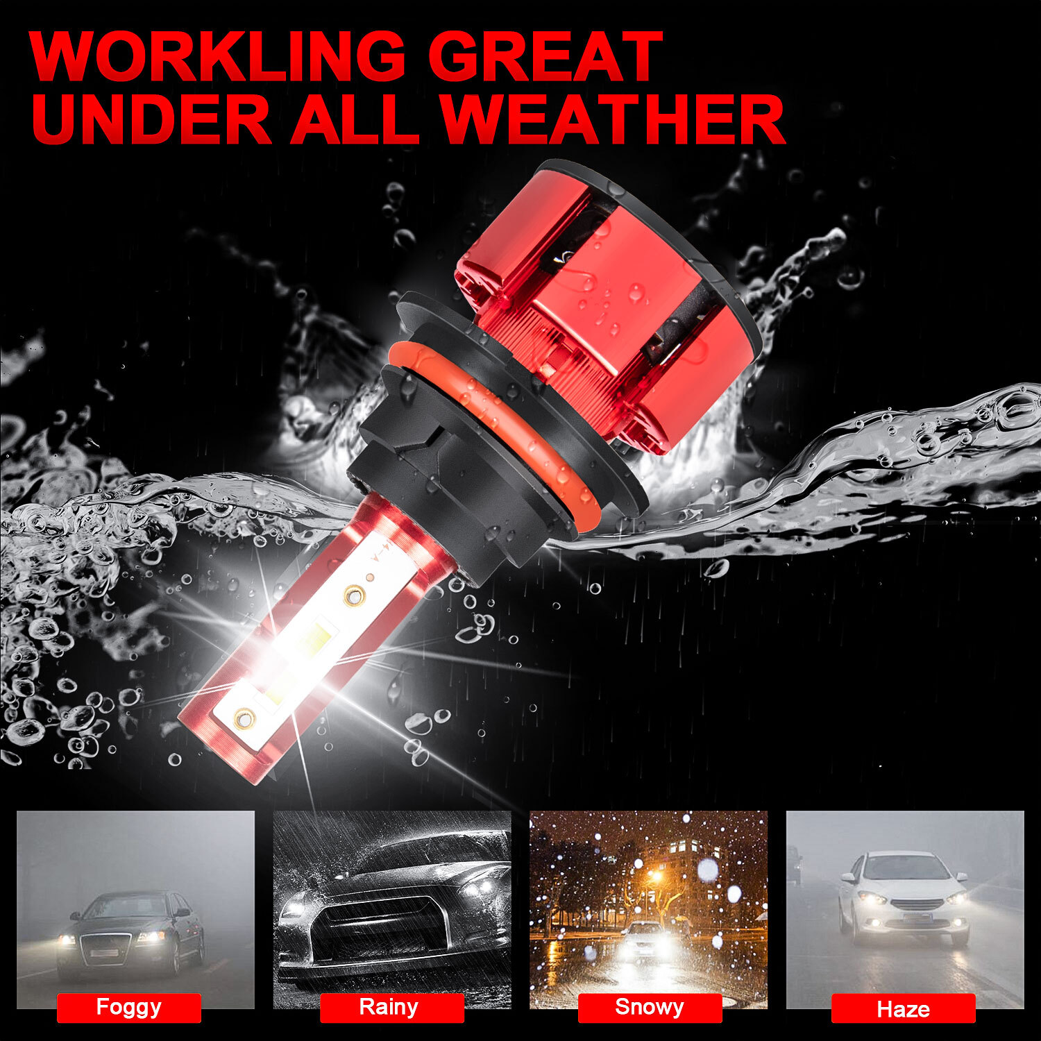 2PCS 2-Sides 9007 HB5 LED Headlight Kit Bulb Hi/Lo Dual Beam 6000K Super White