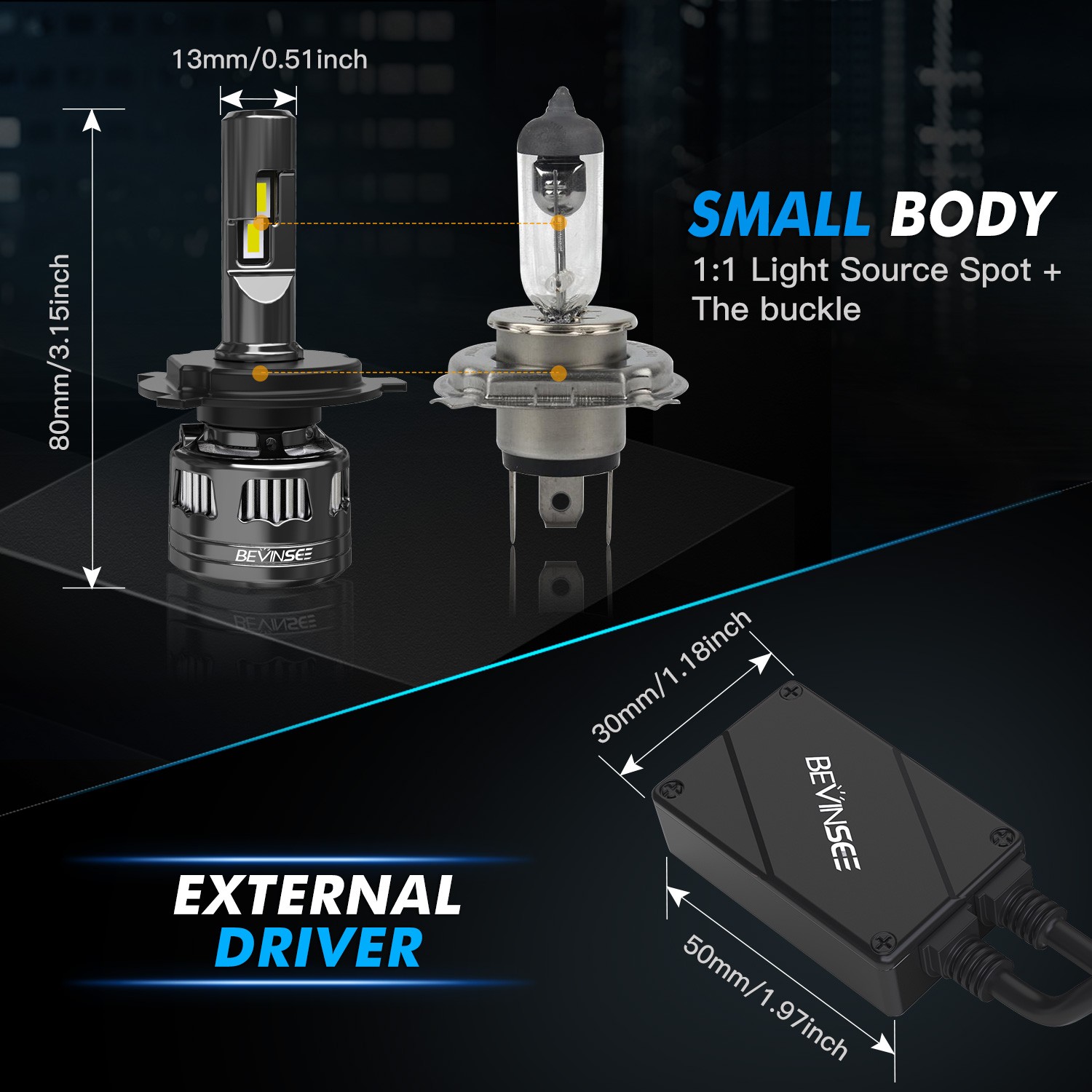 BEVINSEE H4 9003 LED Headlight Bulbs Conversion 120W 22000LM 6000K Hi/Low Beam