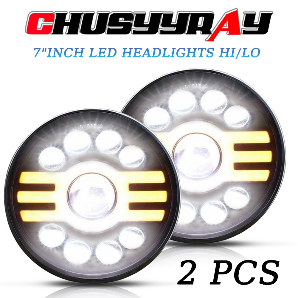 Pair Black 7 Inch Round Headlights Hi-Lo Sealed Beam For Peterbilt 379 359 Truck