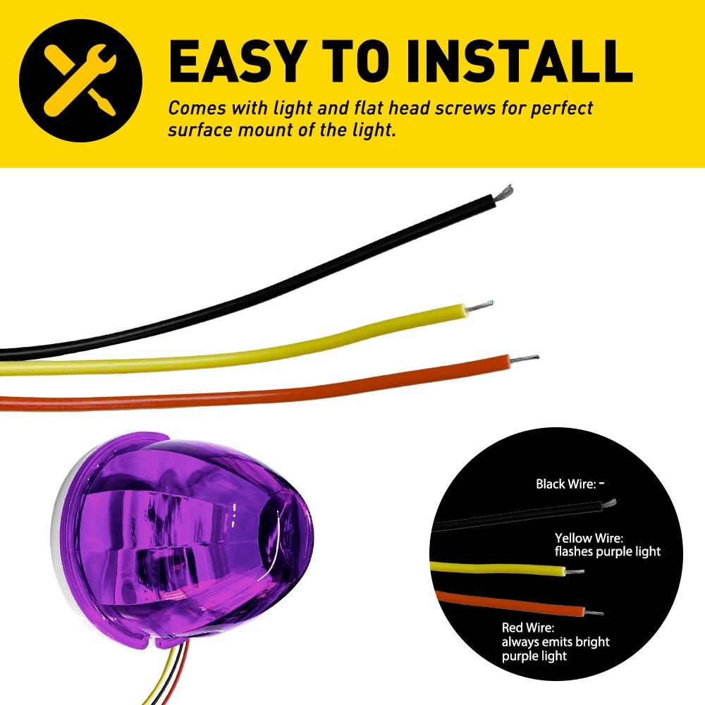 2X Universal Purple LED Watermelon Lights Side Marker Light For Caravans 12V-24V