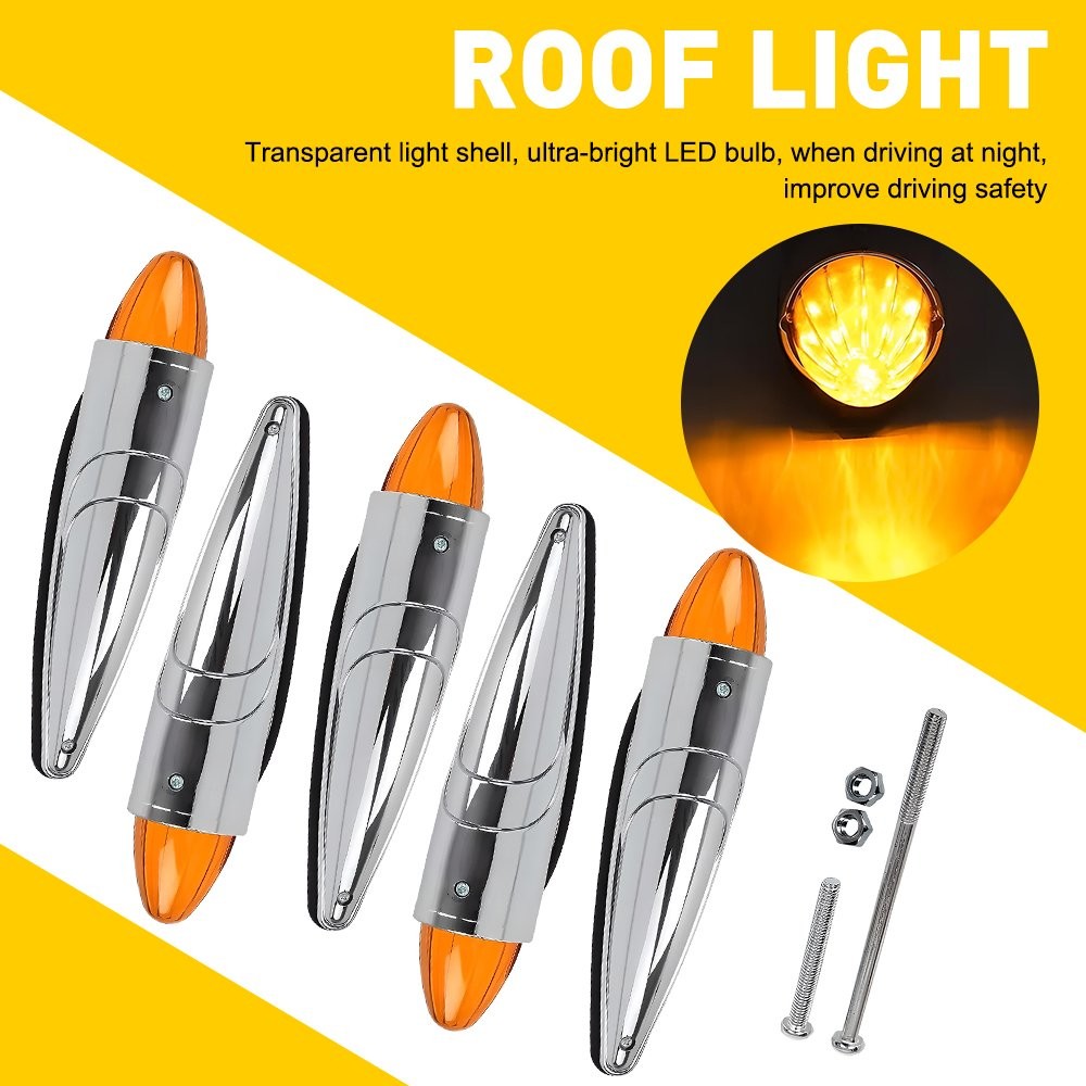 5xLED Torpedo Cab Marker Roof Top Light For Kenworth Peterbilt 12V-24V Amber Len