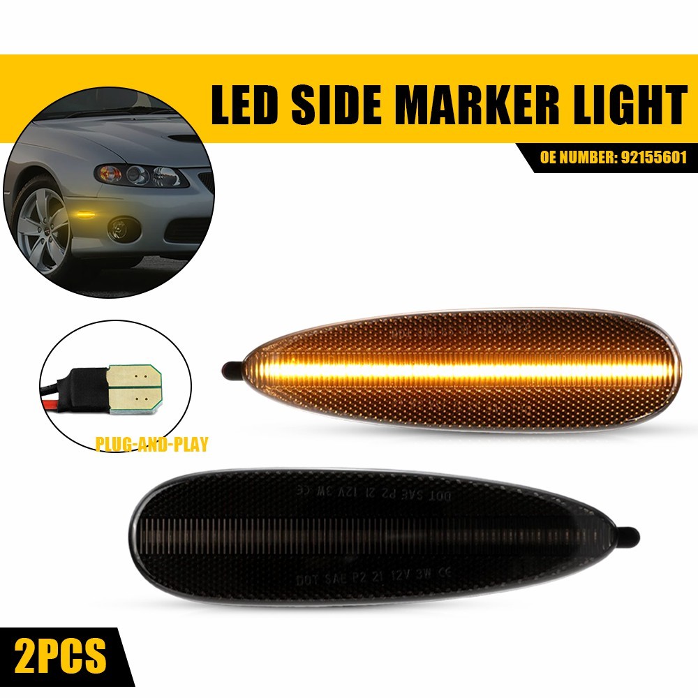 2 Front Left Right Smoke LED Amber Side Marker Lights For 2004-2006 Pontiac GTO
