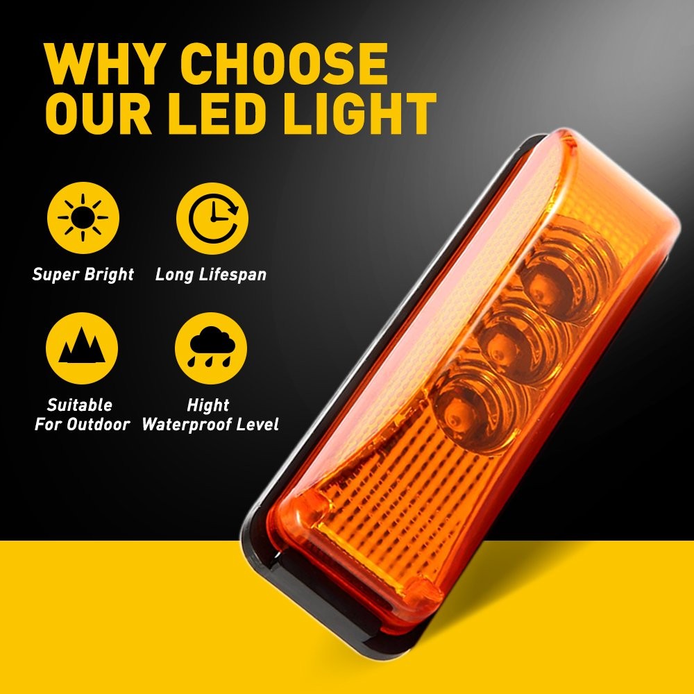 3-LED 4pc Amber Side Marker Lights Clearance Lights Truck Trailer Bright Durable
