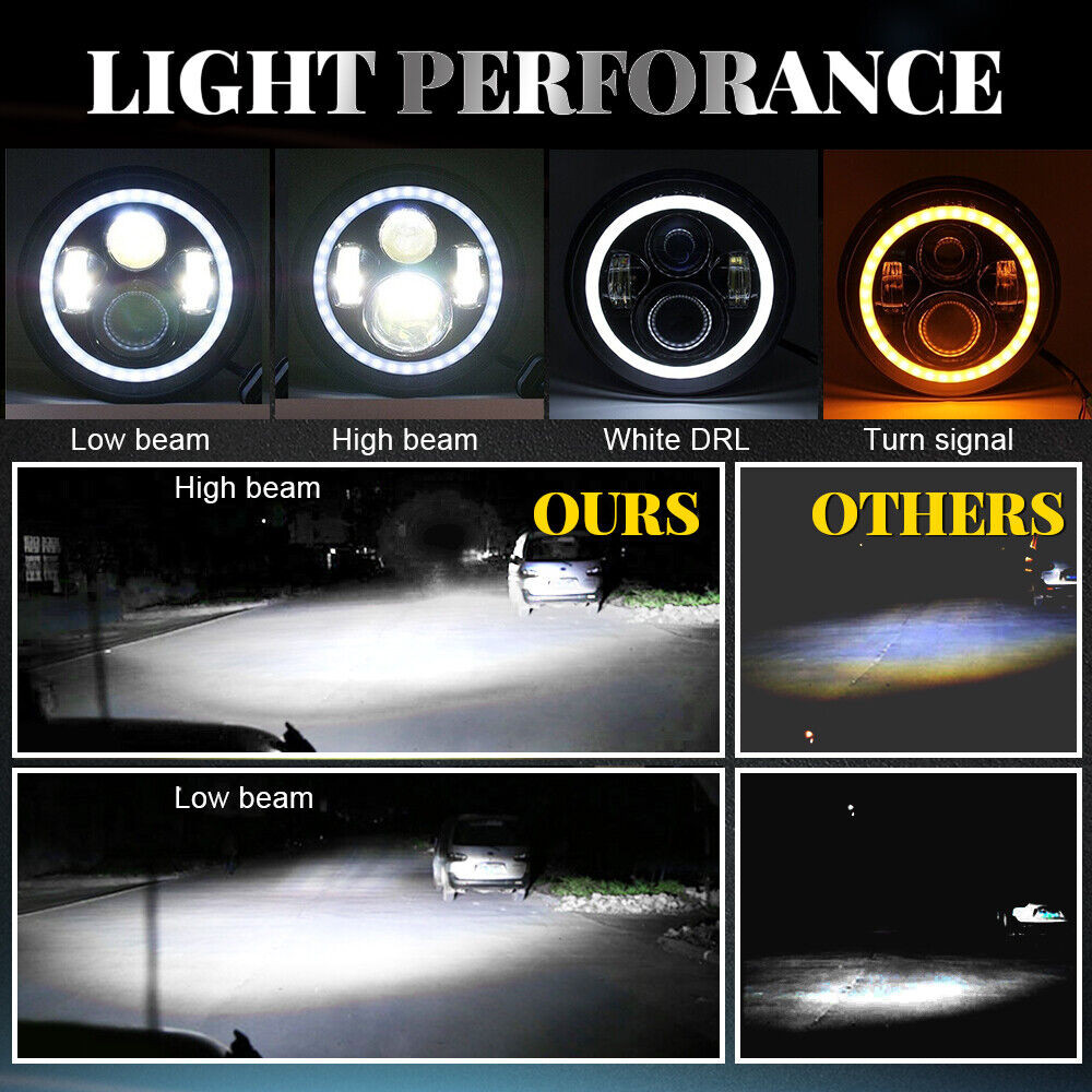 2X DOT 7″ Inch Round LED Headlights Hi/Lo DRL Lamp for Ford Mustang F-150 F-100