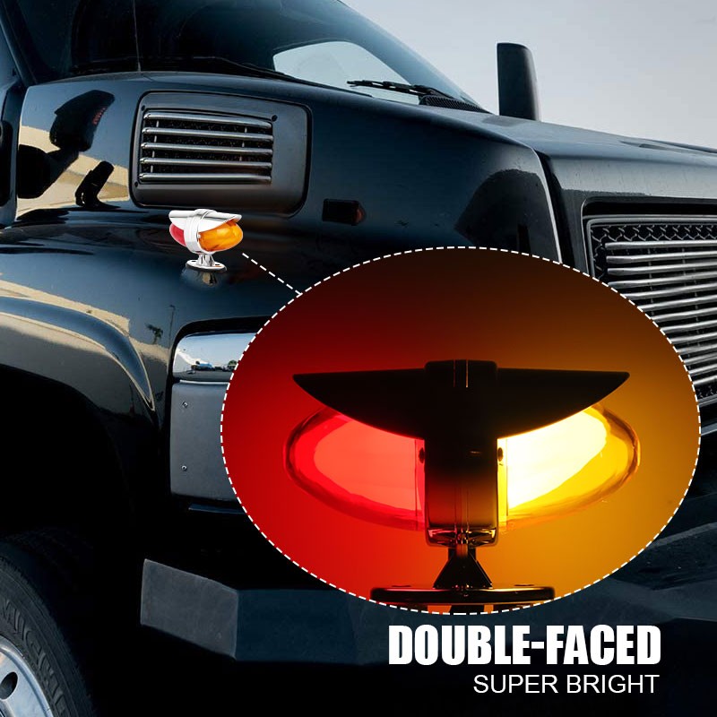 2x Amber Red LED Watermelon Pedestal Fender Lights Dual Face Lamp Truck Trailer
