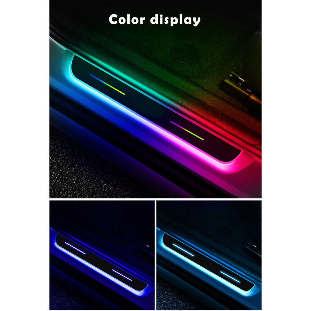 4xUniversal LED RGB Flowing Pedal Light Door Sill Pathway Welcome Scuff Light