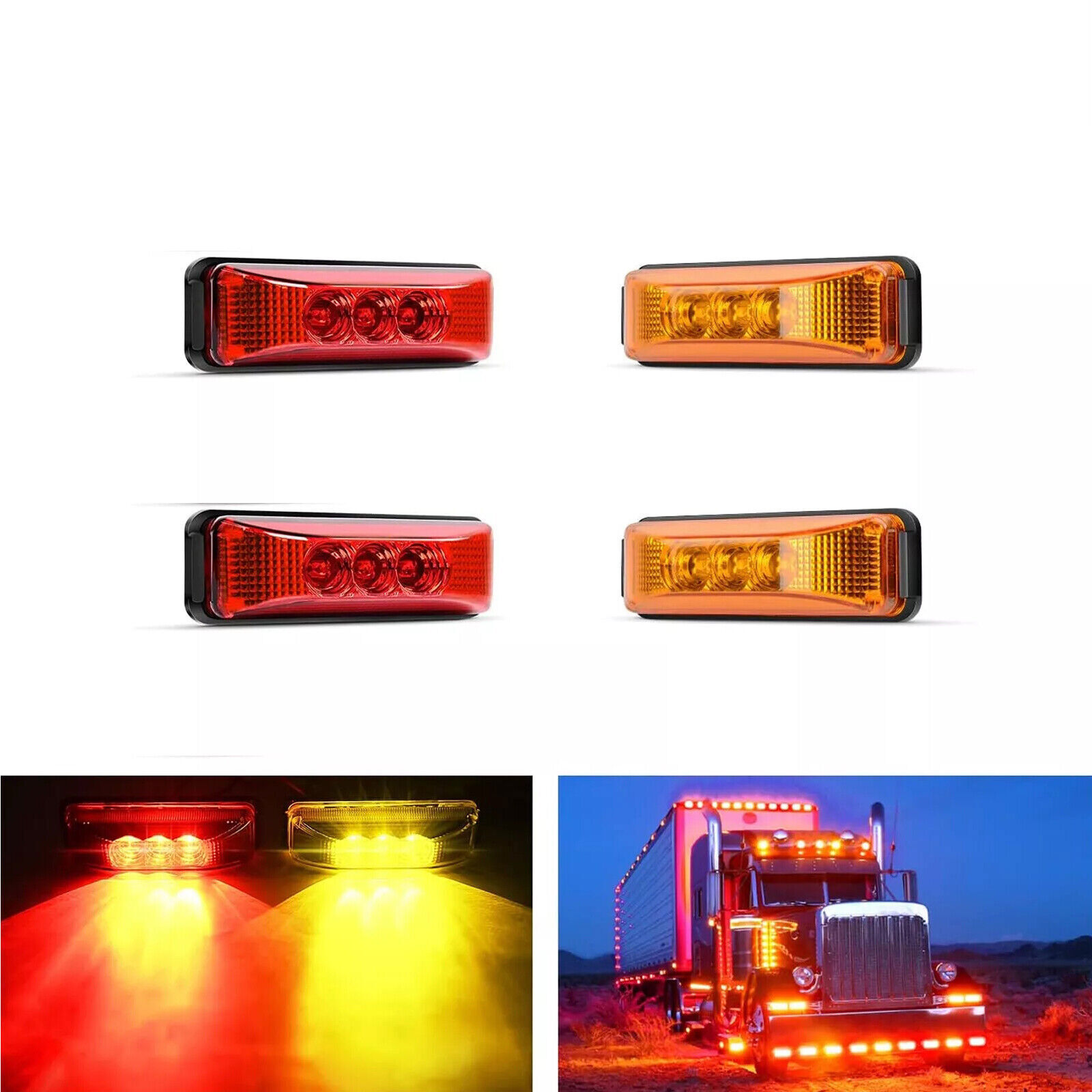 4PC 3LED Amber Side Marker Lights RV Truck Trailer Clearance Light Waterproof