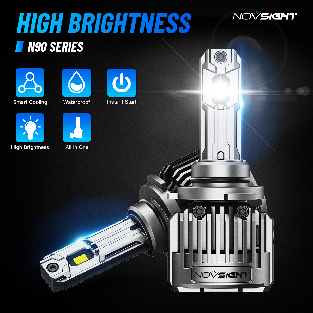 NOVSIGHT LED Headlight Bulbs H11 H4 High Low Beam Fog Light 6000K Super White