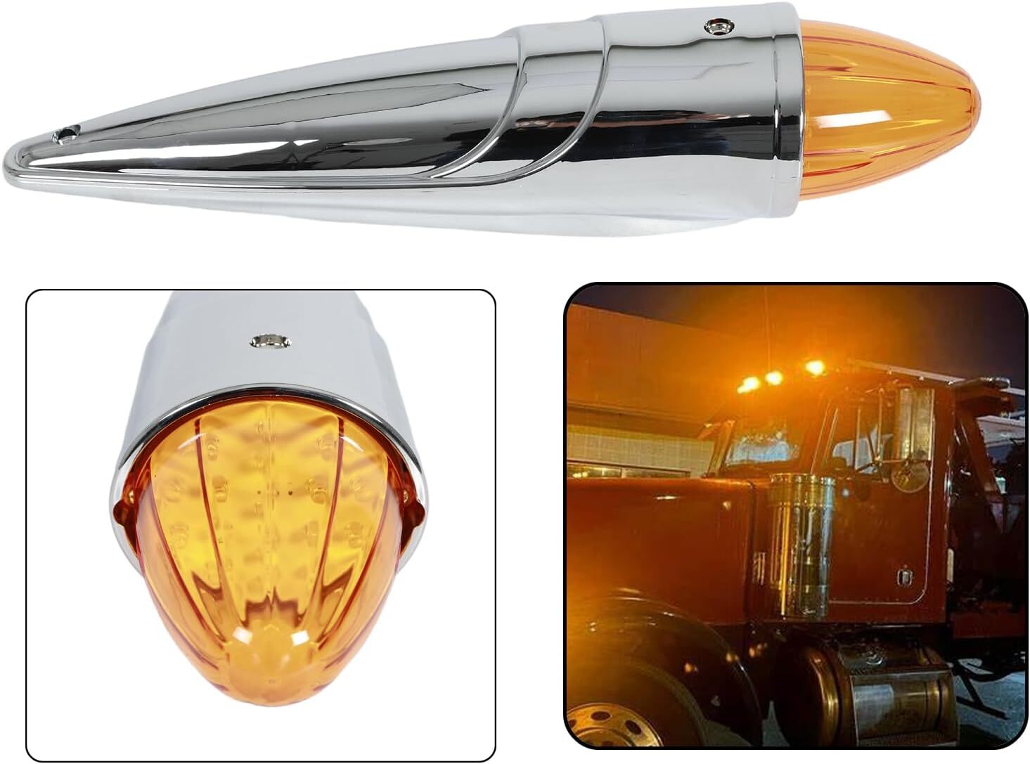 For Kenworth Peterbilt Truck 5x 17 LED Amber Torpedo Cab Roof Top Marker Light