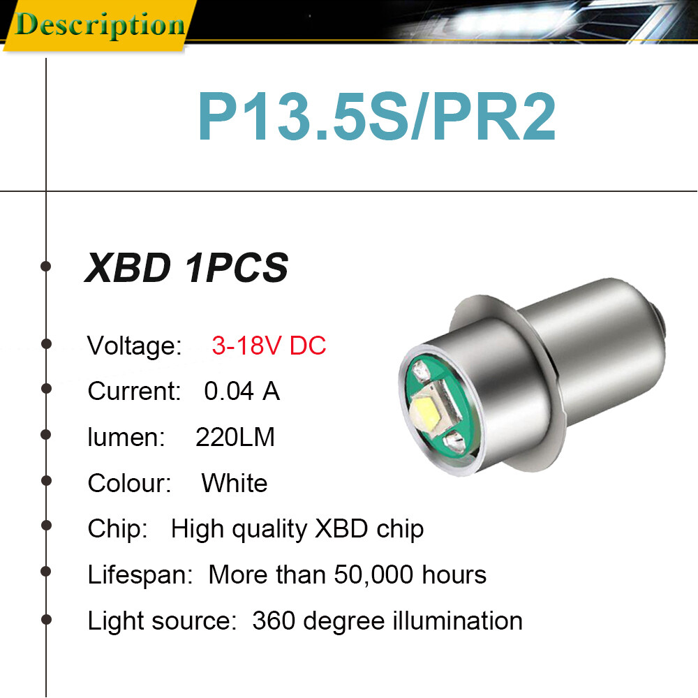 2x P13.5S LED BULB 3W For Maglite 3V 4.5V 6V 9V 12V 18V DC TORCH FLASHLIGHT Lamp