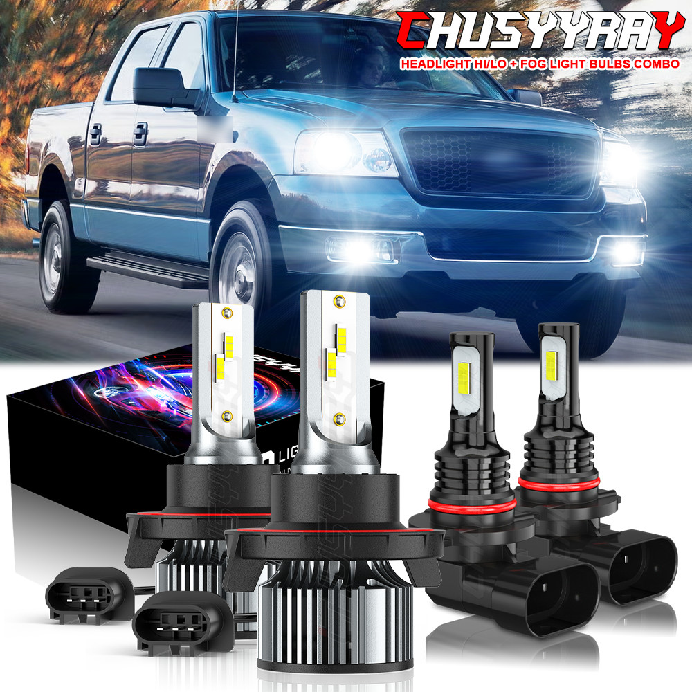 For 2004-14 Ford F150 10000K LED Headlight Hi/Lo+Fog Light 4 Bulbs H13 H10 Kit