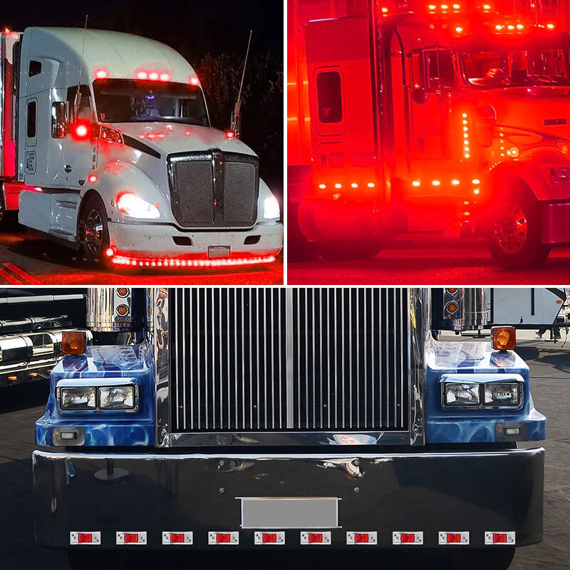 Amber/Red/White 12 LED Sealed Chrome Side Marker Truck Trailer Clearance Lights