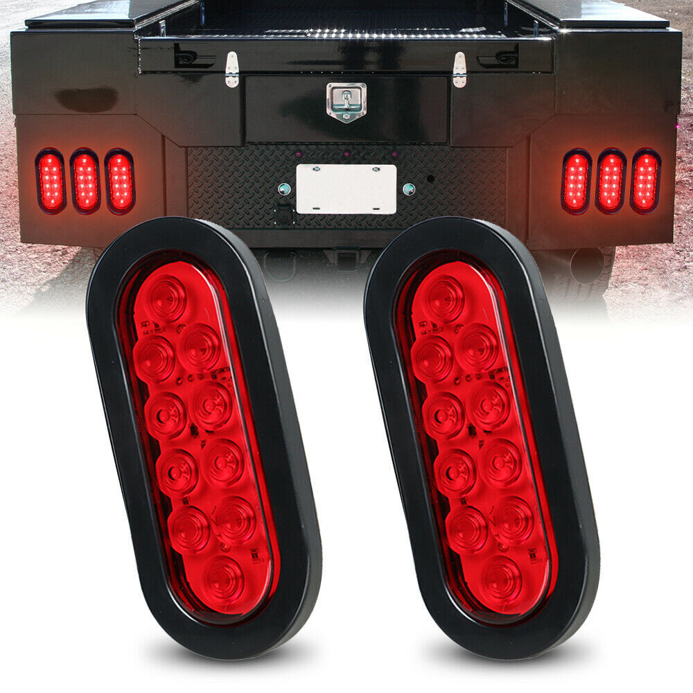 2Pcs 10 LED Trailer Truck Stop/Turn/Tail Brake Lights 6″ Oval Sealed Mount Red