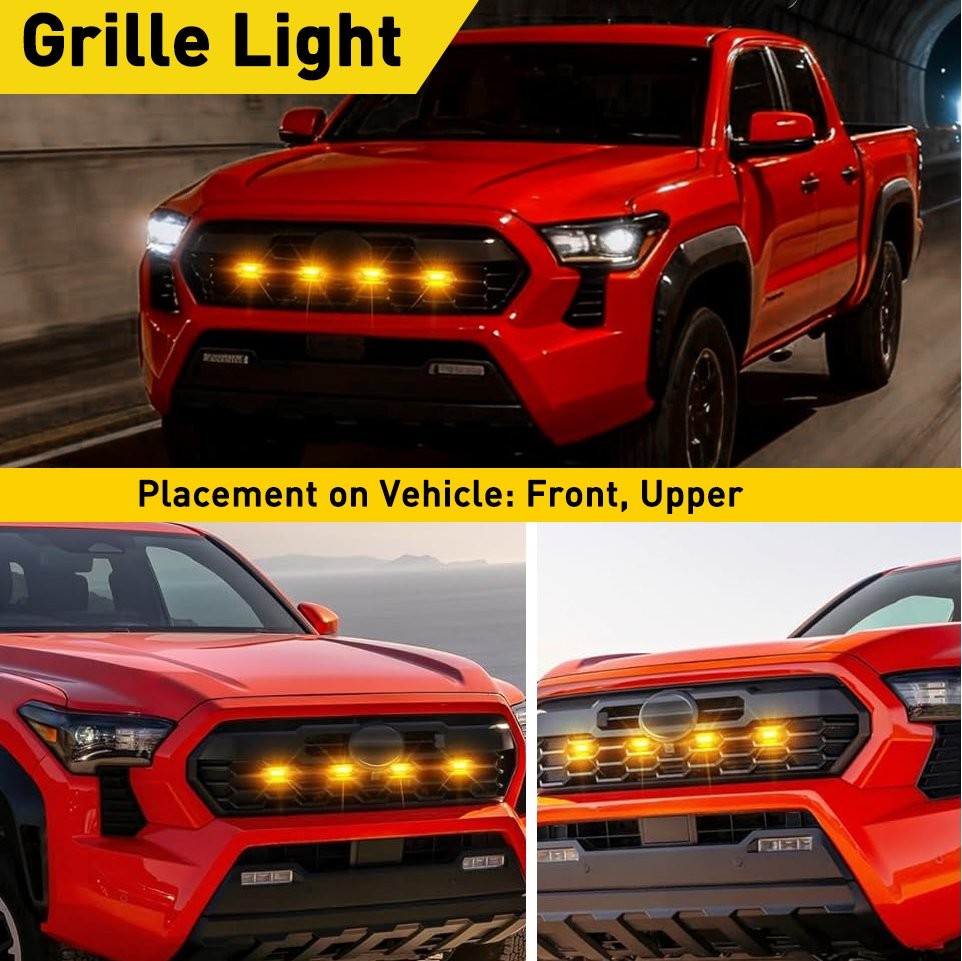 LED Lights Bumper Grille White/Amber Smoked Len For 2024 2025 Toyota Tacoma TR D