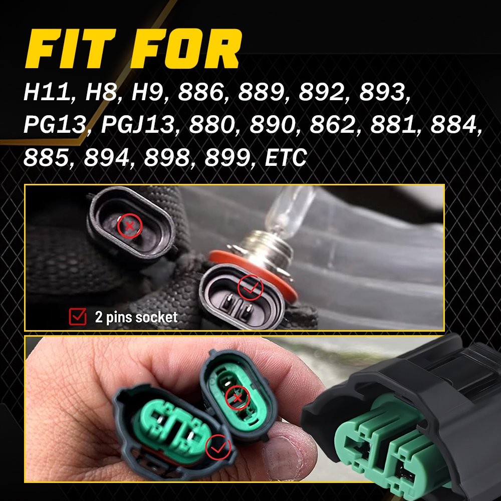 4pcs Wire Pigtail Female C H11 Two Harness Head Fog Light Socket Connector Plug