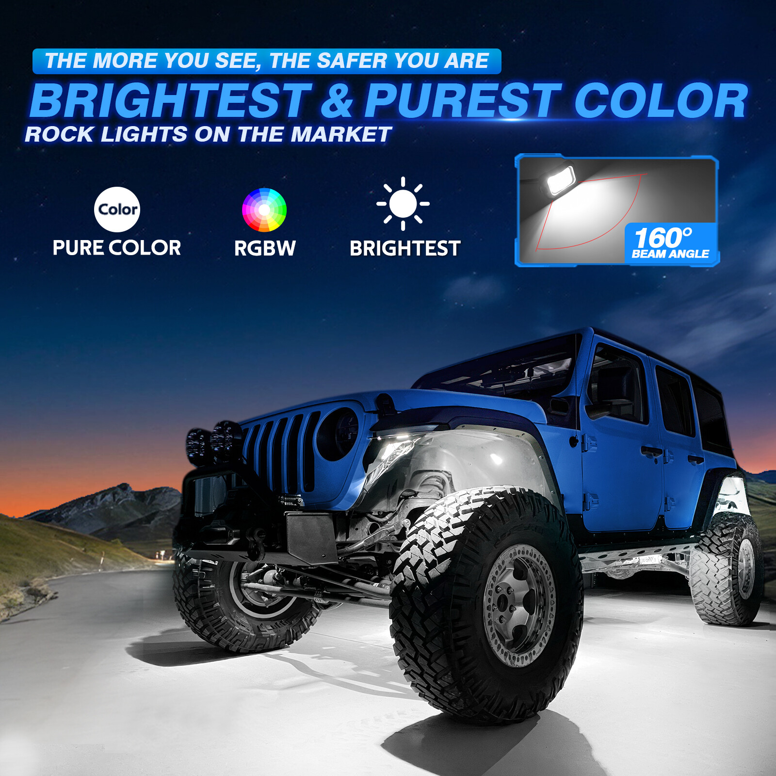 MICTUNING 16 Pods Q1 RGBW LED Rock Lights,Multicolor Underglow Remote Controller