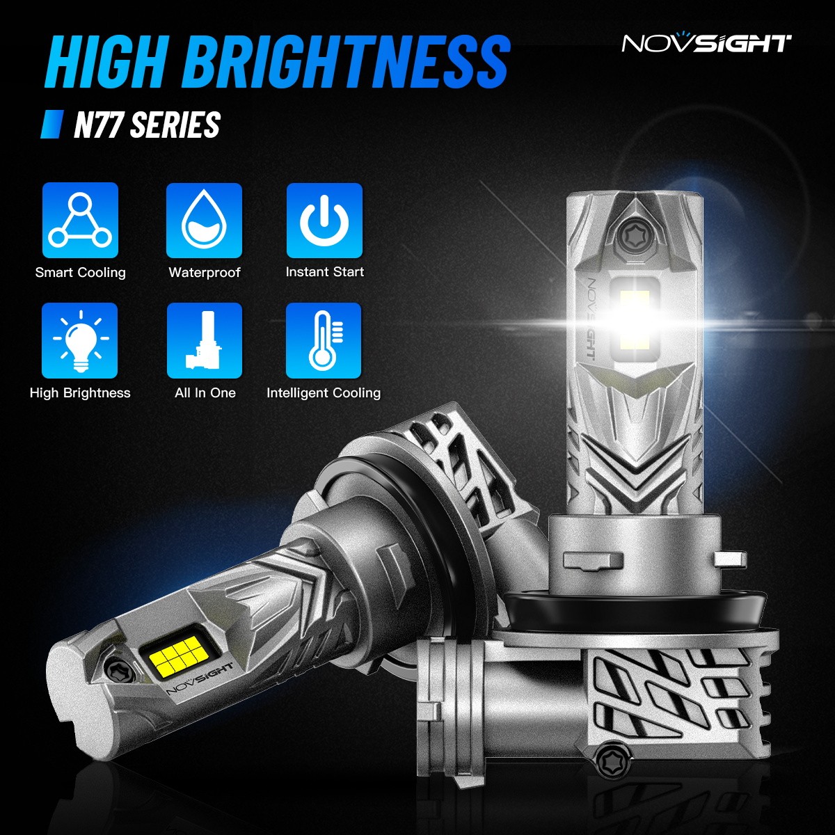 Novsight Combo 9005+H11 LED Headlight Super Bright Bulbs Kit White High/Low Beam