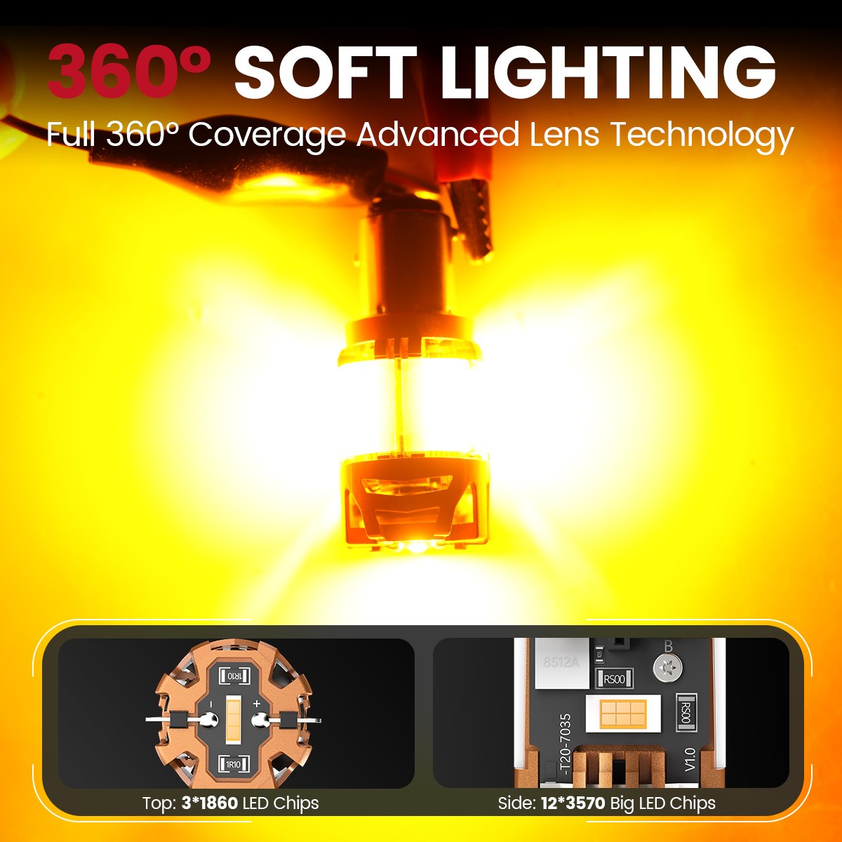 Error Free BAU15S 7507 PY21W LED Front Turn Signal Light Amber Yellow 48W 2X