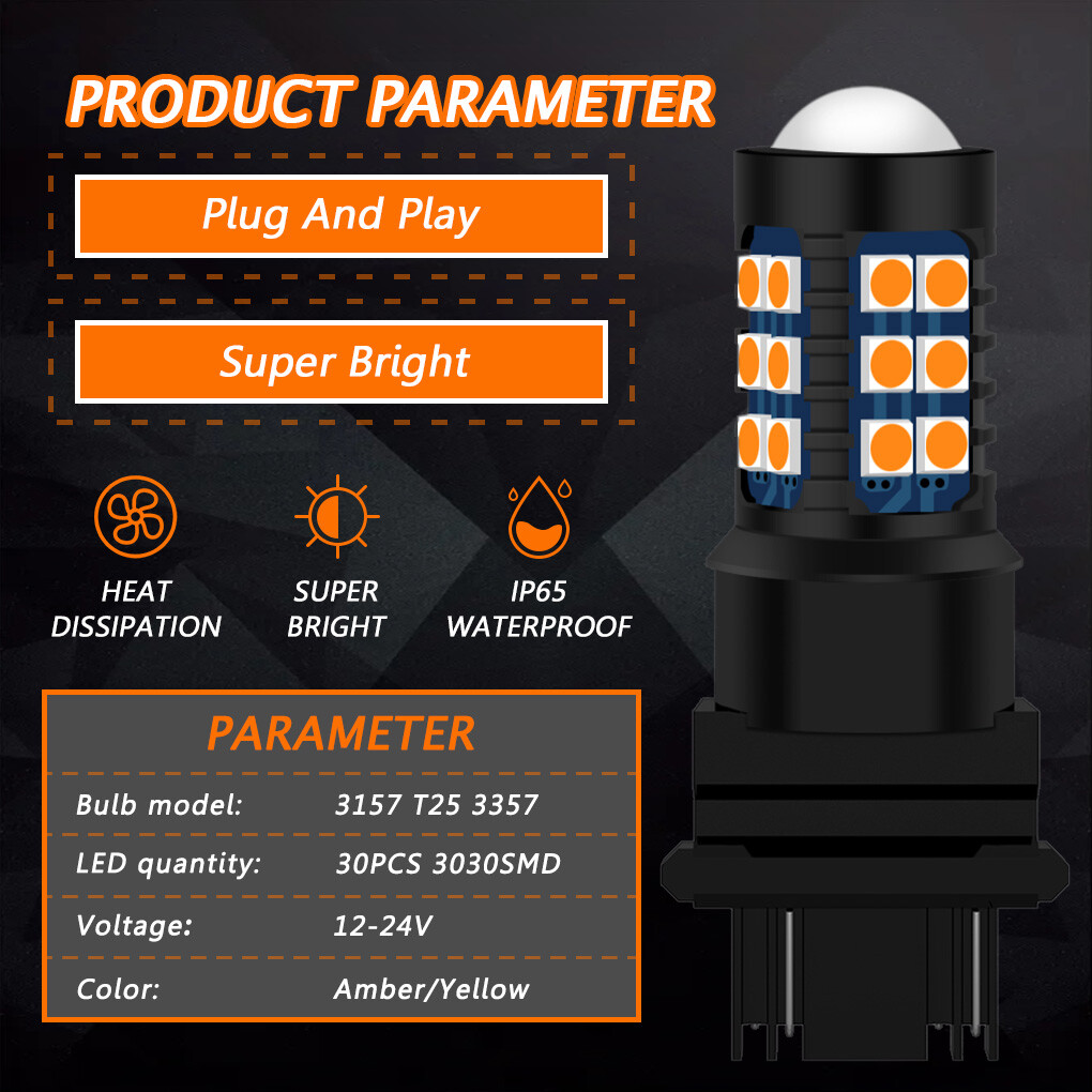 3000K Amber Yellow 3157 LED Turn Signal Parking Corner Light Bulbs 30SMD Upgarde