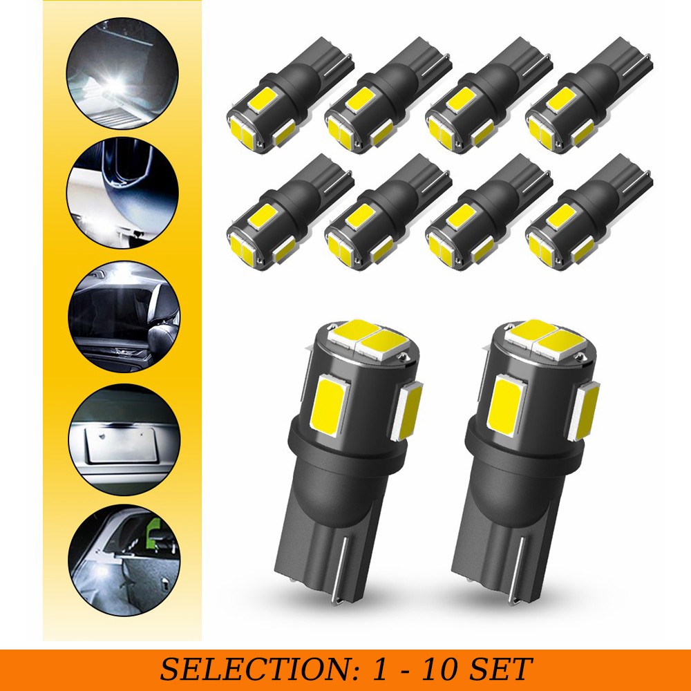 10-100 T10/194/168/W5W White LED License Plate Interior Light Bulb 6000K 5630SMD