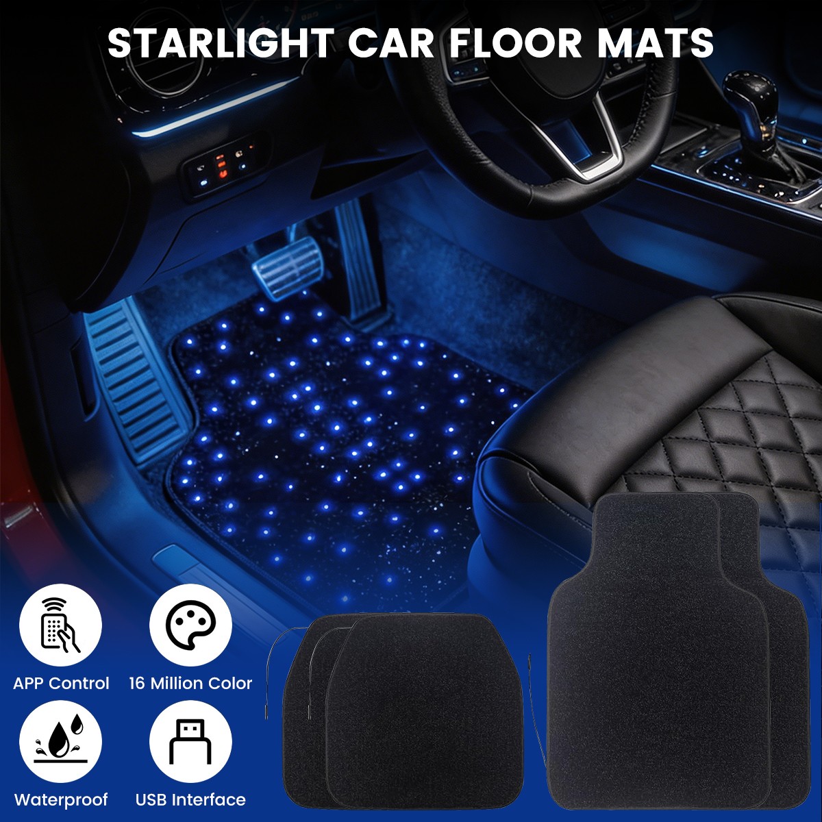 Starlight Car Floor Mats Starlight headliner kit+RGB Interior Ambient Lights