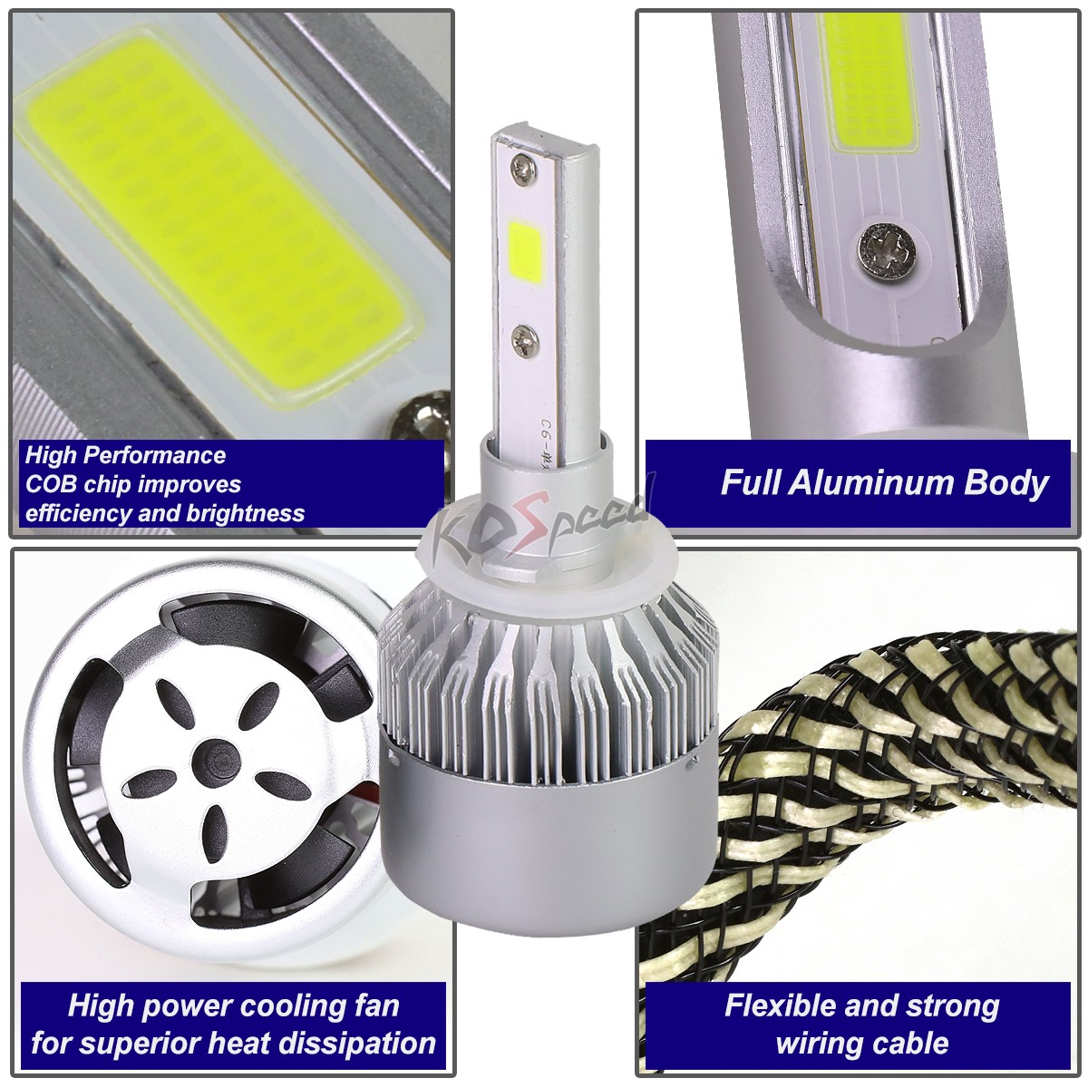 2x White LED 880 6000K 50000 Hours Life/ Replacement Headlight Bulbs +Cool Fan