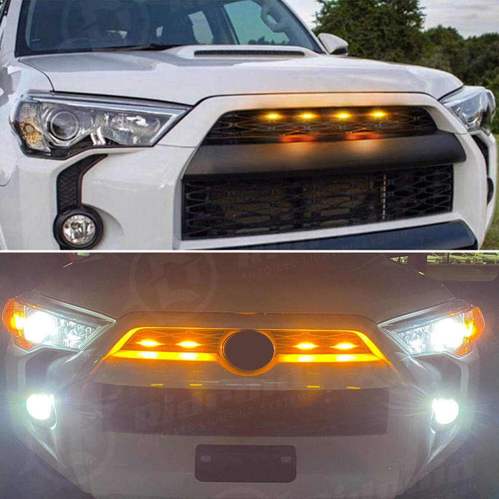 Set 4PCS Smoked Front Grille Led Amber Lights Light For Toyota 4Runner 2014-2019