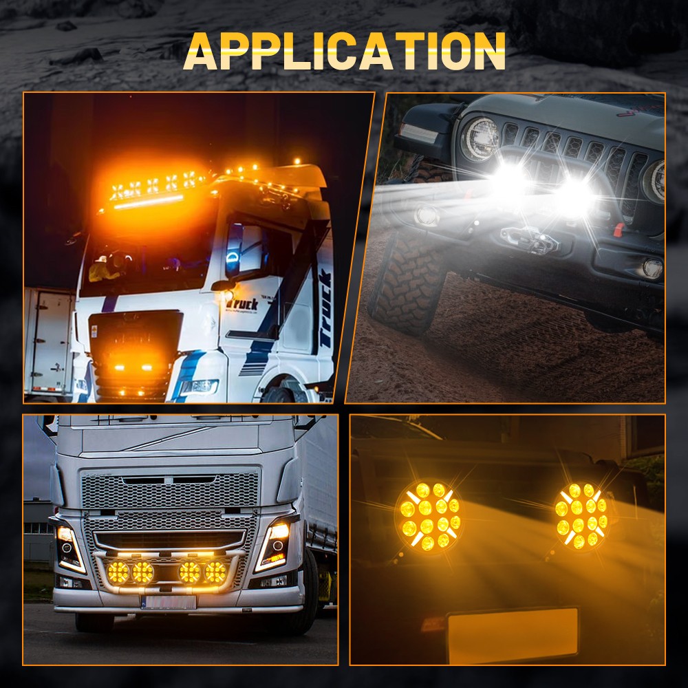 2X 9Inch Round LED Spot Light Strobe White & Yellow DRL Driving Beam For Truck