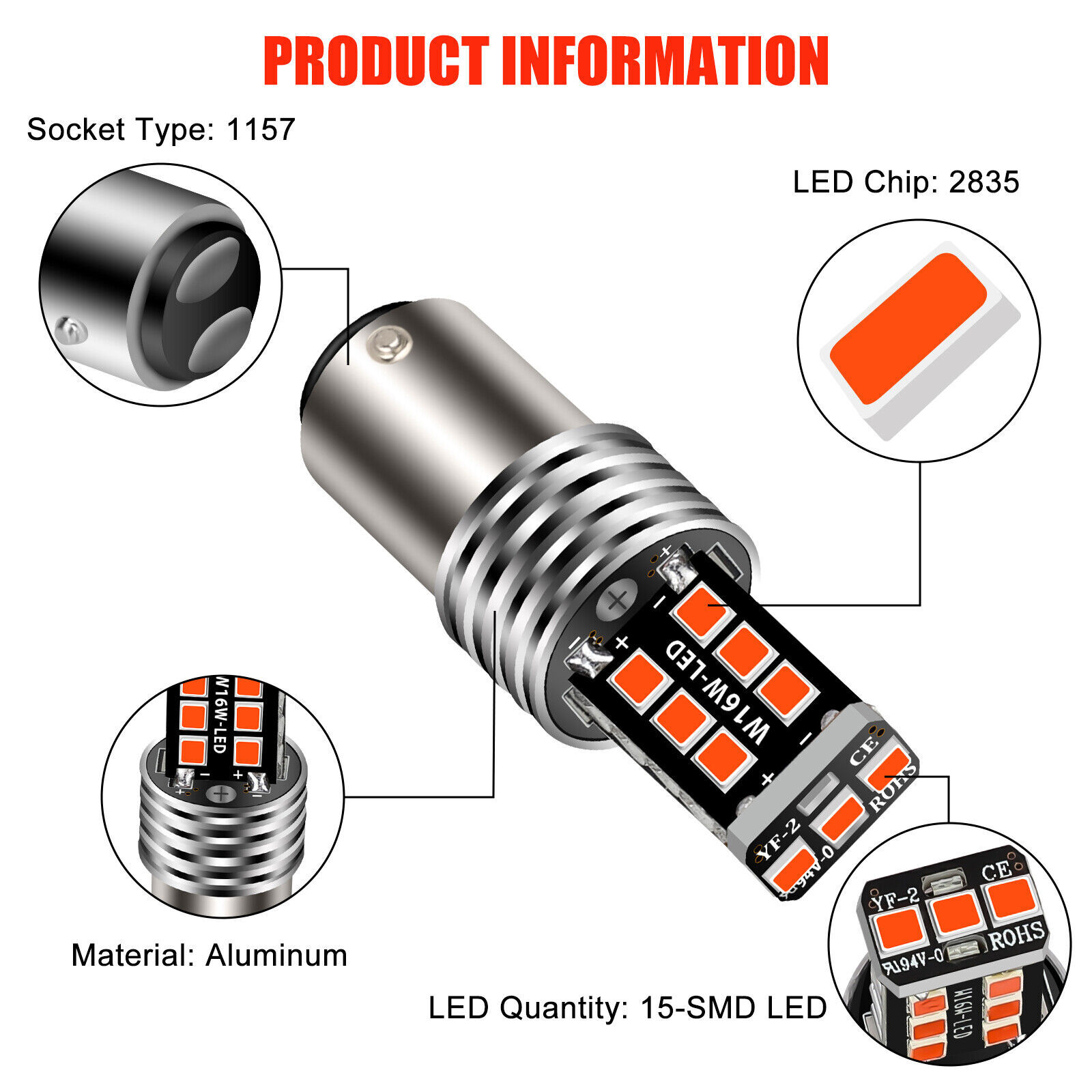 2X 1157 LED Strobe Flashing Safety Brake Stop Tail Parking Light Bulb Bright Red