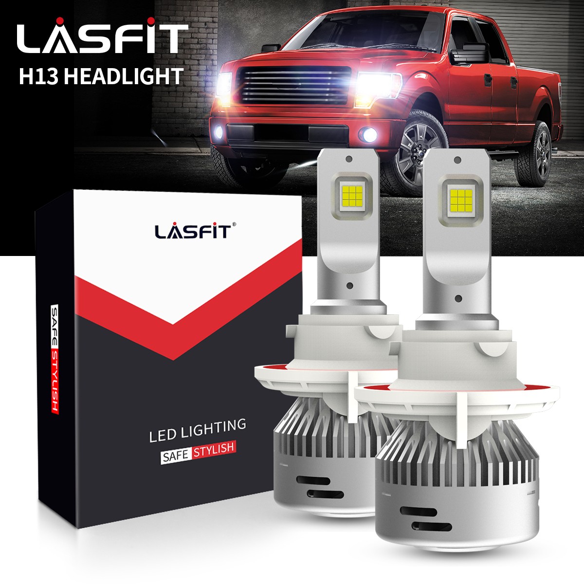 LASFIT H13 9008 LED Headlight bulb 6000LM Bright Conversion Kit Pure White 6000K
