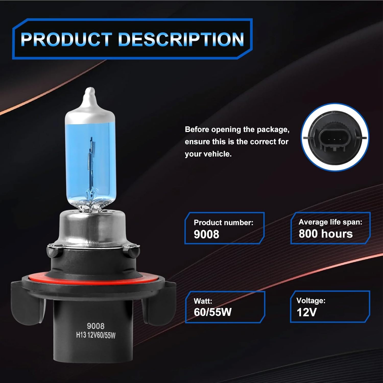 Halogen 9008/H13 High/Low Beam Bulbs & H10/9145 Foglamp Bulbs Kit, Pack of 4