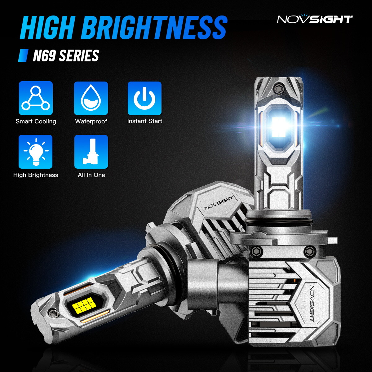 NOVSIGHT 9005 9006 LED Headlight Bulbs Kit Hi/Low Beam 30000LM 130W 6500K