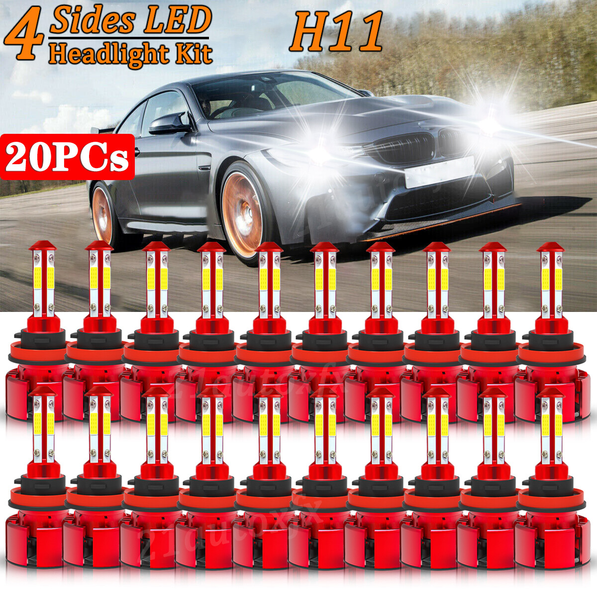 20x 4SIDE H11 H8 H9 LED Headlight Fog Lights Kit Bulbs 6000K High/Low Beam Lamp