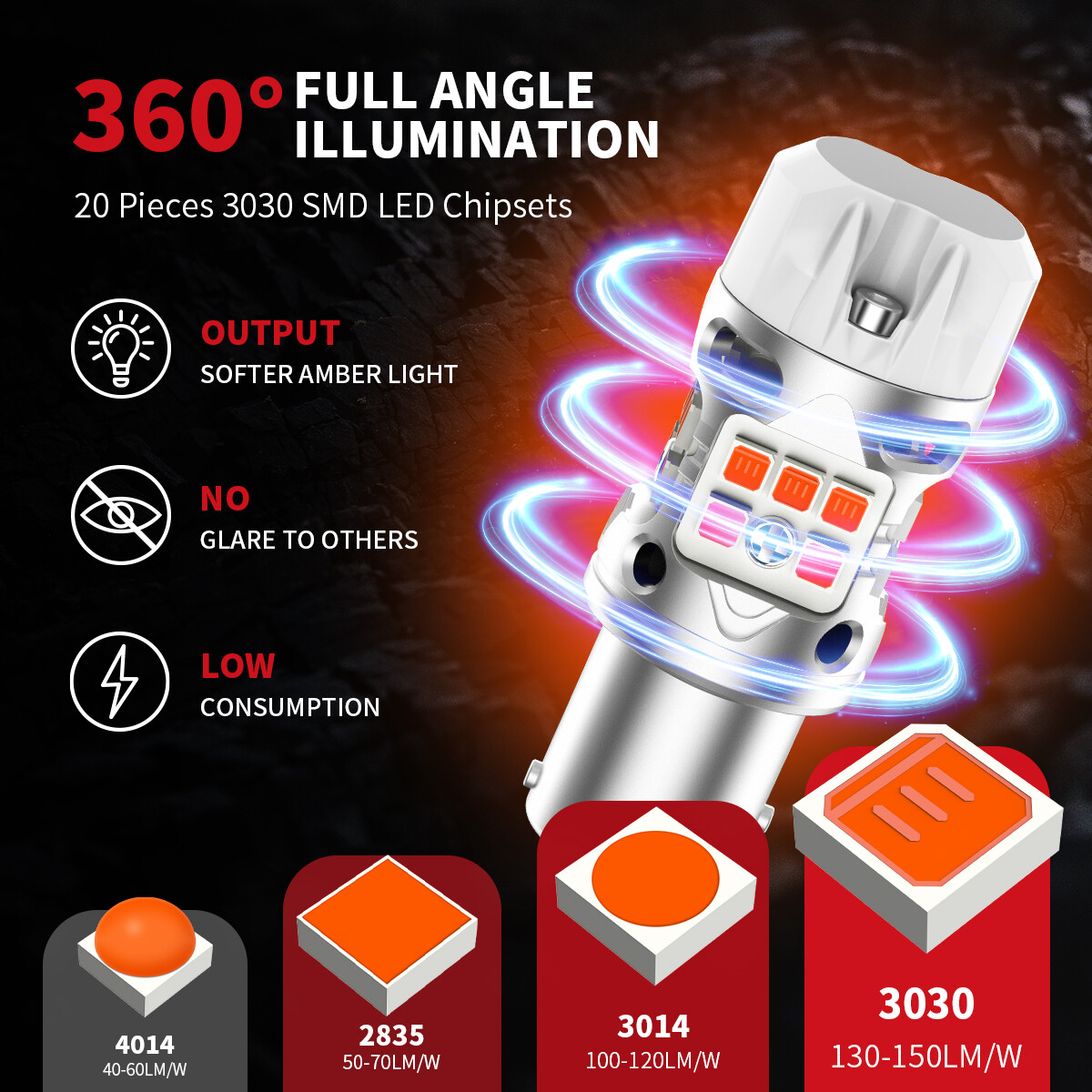 Lasfit 2357 1157 7528 LED Rear Turn Signal Light Bulb 3000K Amber Bright Canbus