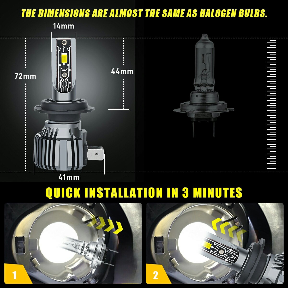 H7 LED Headlight Bulbs 3570 CSP for Volkswagen Jetta Sedan 2005-2019 Low Beam 2X