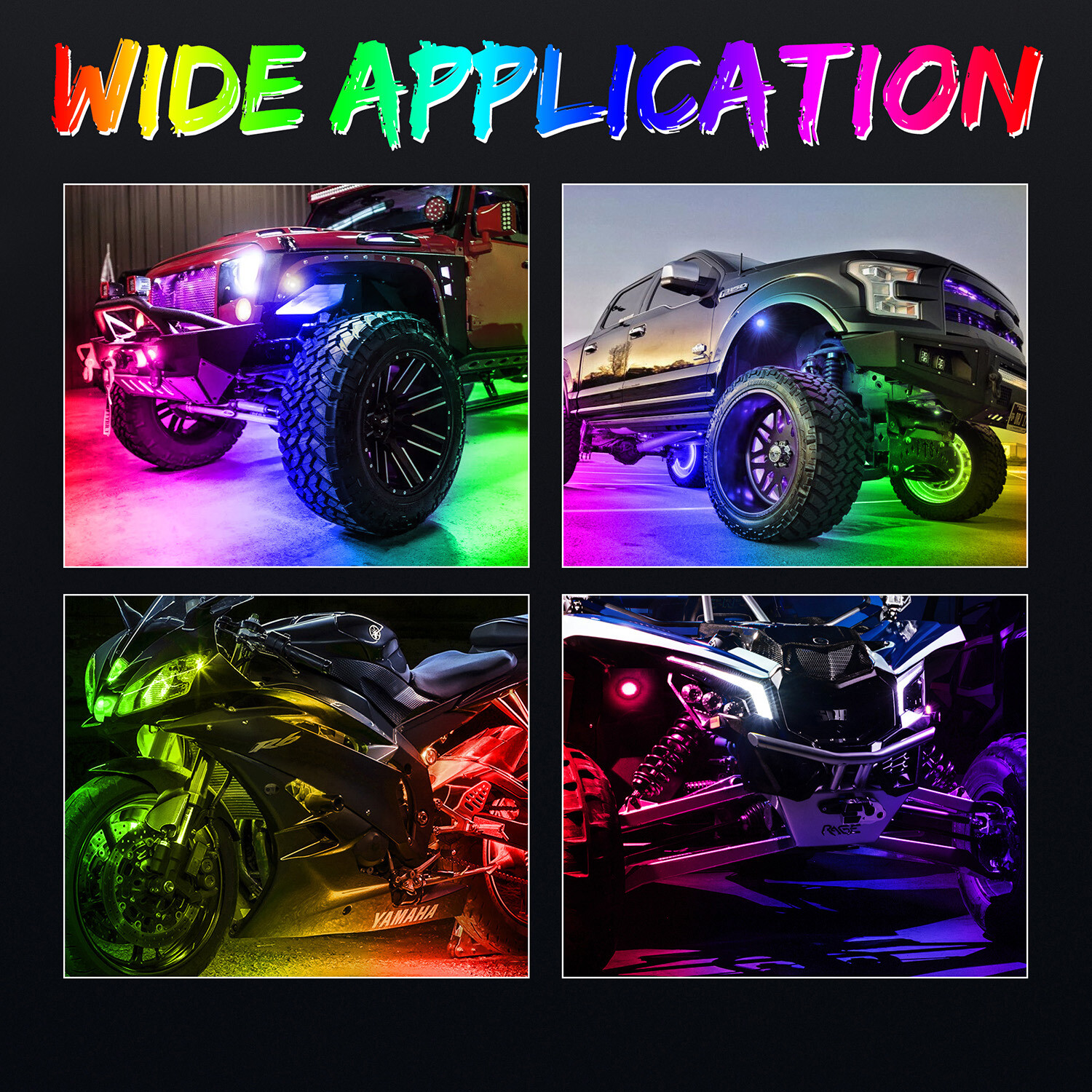 For Can-am Maverick X3 RGB LED Rock Lights 12 Pods Music APP Bluetooth Underbody