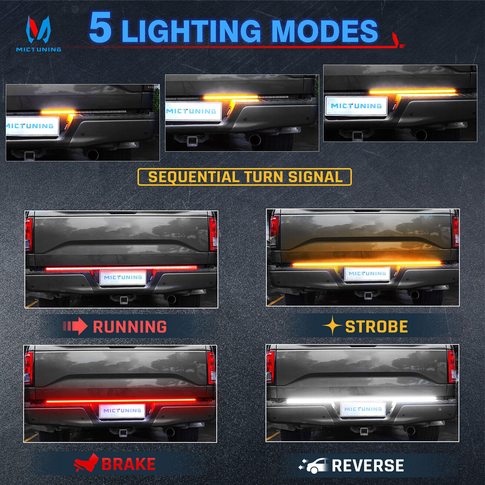 48″Inch Tailgate LED Light Bar Strip Brake Reverse Turn Signal Stop Tail Strip