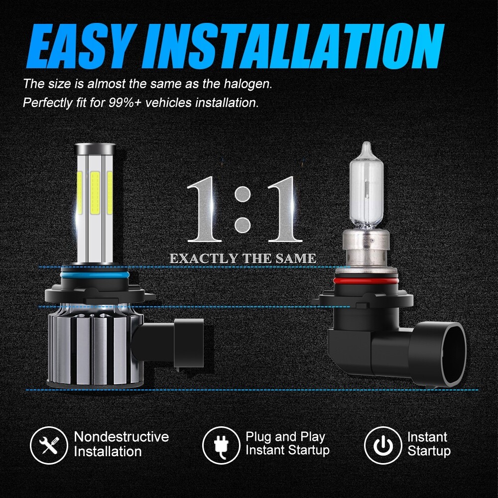 6 Sides 9005 LED Headlight Bulbs Conversion Kit White High Beam Replace Halogen