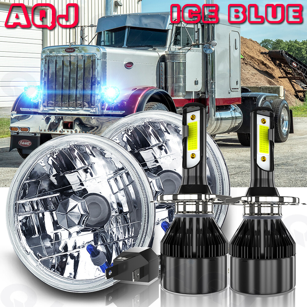 2Pc 7″inch Round BLUE LED Headlight Hi-Lo Beam For Peterbilt 379 359 Truck