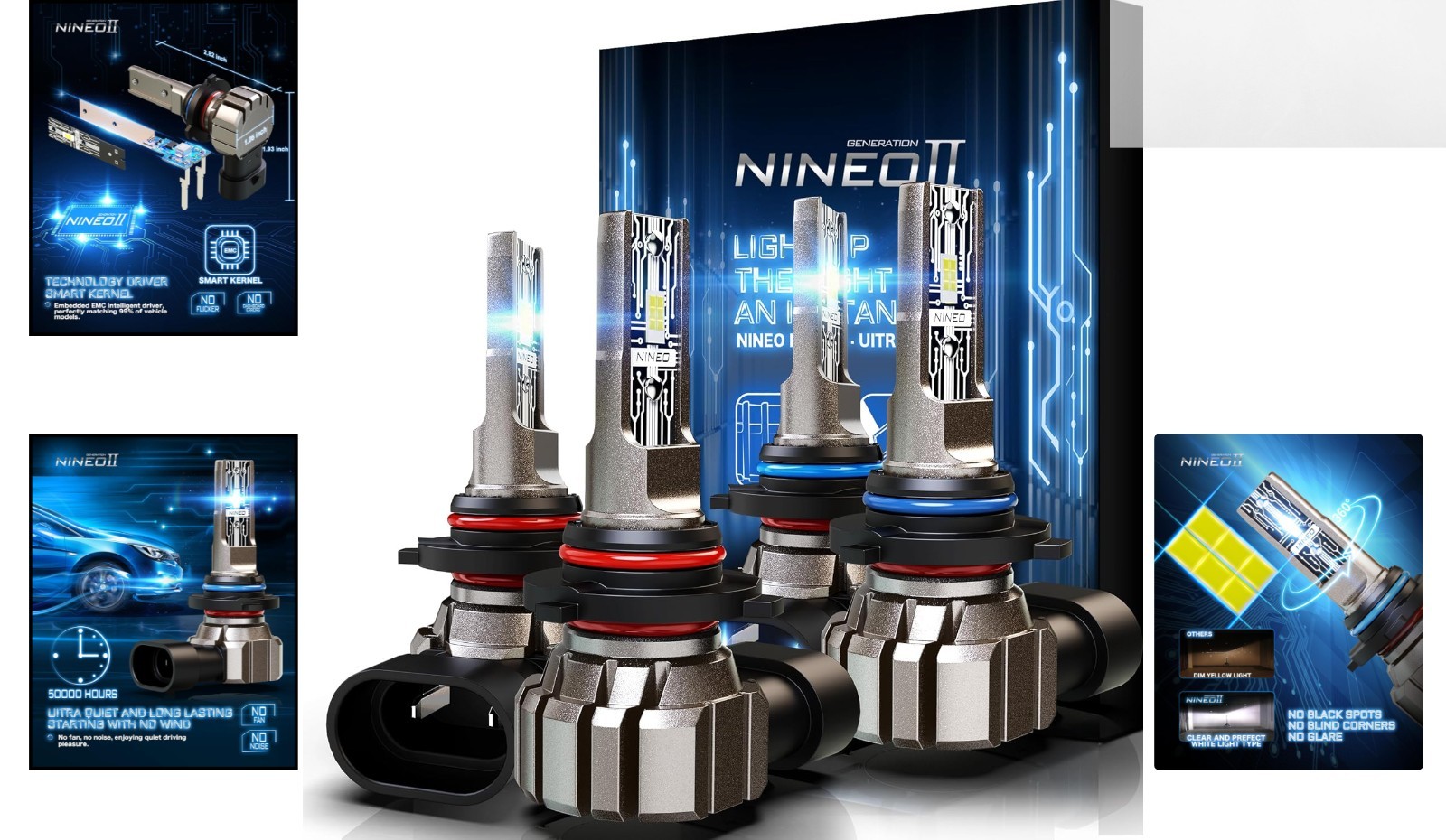 High-Performance 9005 9006 Fog Light Bulbs, 50,000 Hours Lifetime & 360° Range
