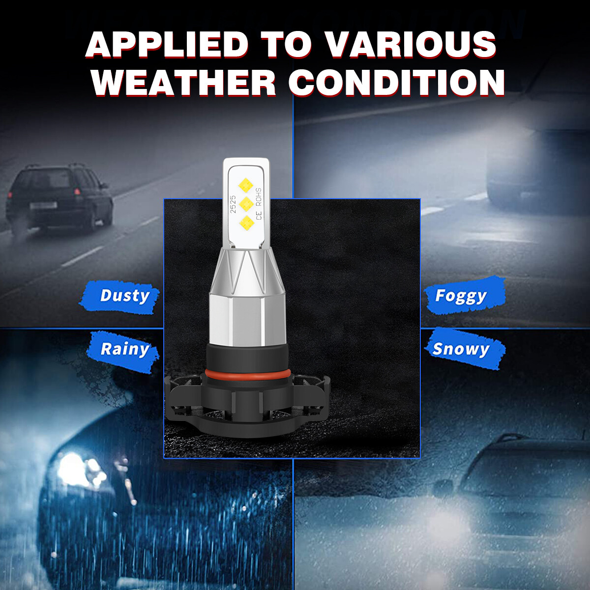 US 9012 LED Headlight High Low Beam H16/5202/2504 Fog Light Bulbs Kit 6500K 4pcs